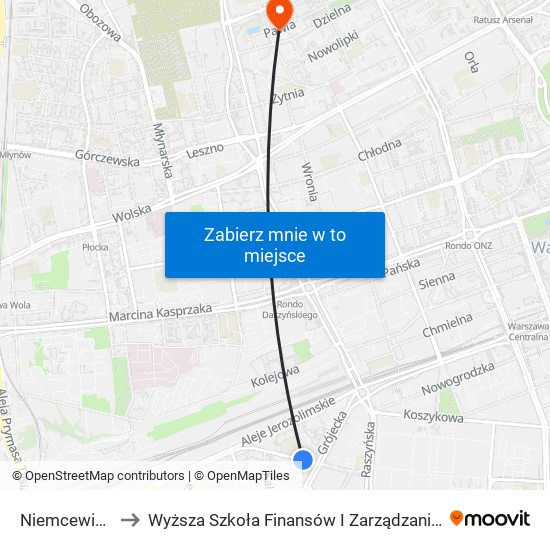 Niemcewicza 01 to Wyższa Szkoła Finansów I Zarządzania W Warszawie map