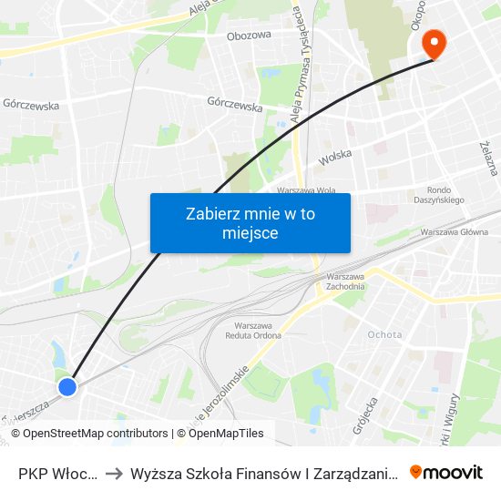 PKP Włochy 05 to Wyższa Szkoła Finansów I Zarządzania W Warszawie map