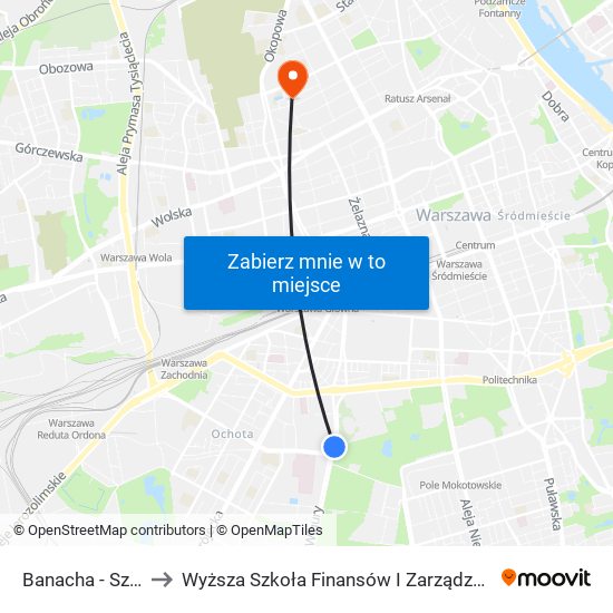 Banacha - Szpital 02 to Wyższa Szkoła Finansów I Zarządzania W Warszawie map