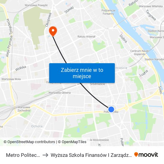 Metro Politechnika 08 to Wyższa Szkoła Finansów I Zarządzania W Warszawie map