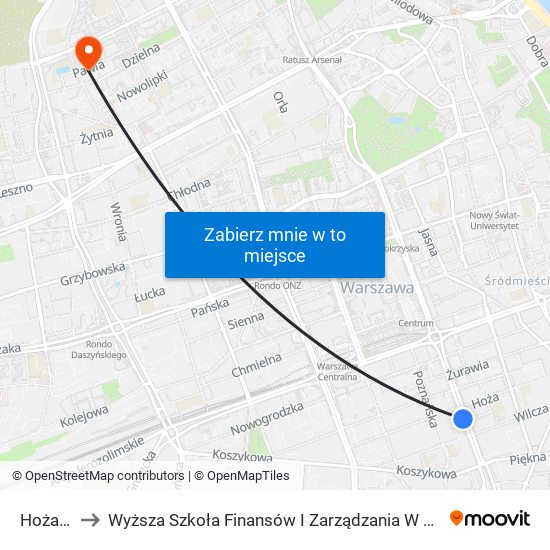 Hoża 01 to Wyższa Szkoła Finansów I Zarządzania W Warszawie map