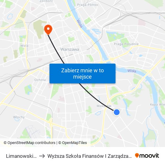 Limanowskiego 01 to Wyższa Szkoła Finansów I Zarządzania W Warszawie map