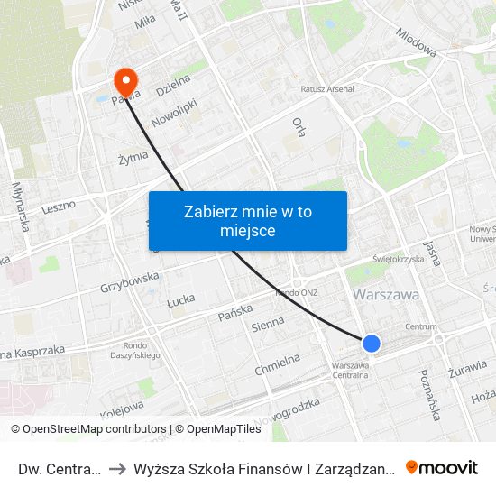 Dw. Centralny to Wyższa Szkoła Finansów I Zarządzania W Warszawie map