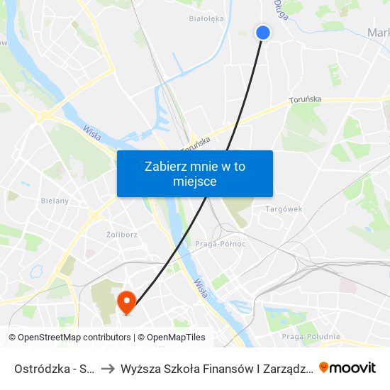 Ostródzka - Szkoła 01 to Wyższa Szkoła Finansów I Zarządzania W Warszawie map