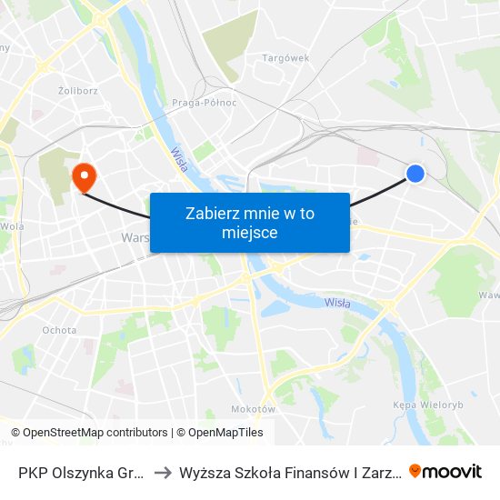 PKP Olszynka Grochowska 03 to Wyższa Szkoła Finansów I Zarządzania W Warszawie map