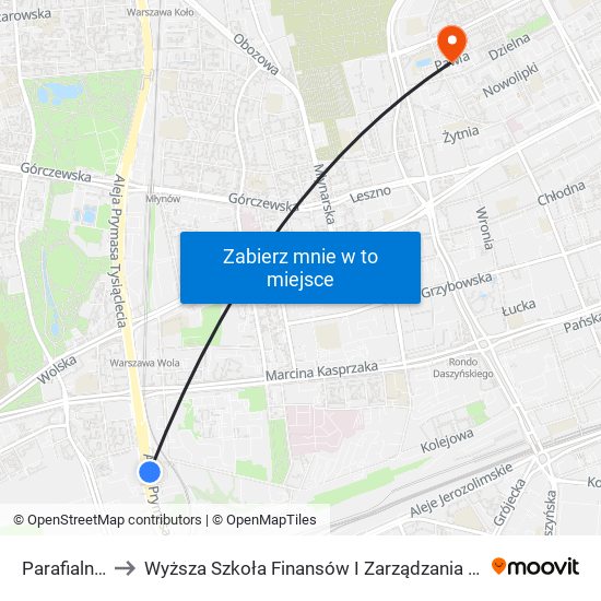 Parafialna 02 to Wyższa Szkoła Finansów I Zarządzania W Warszawie map