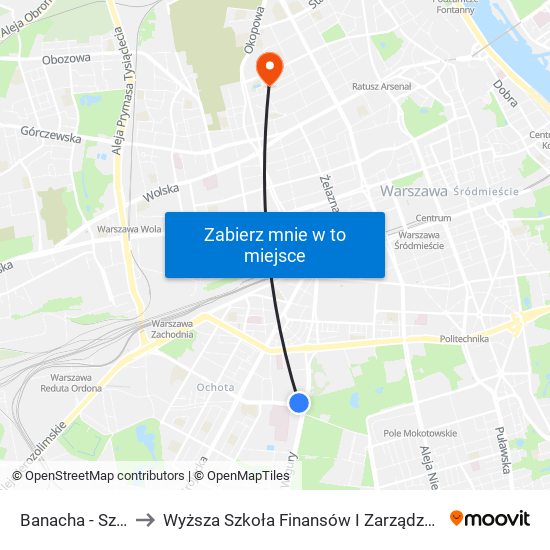 Banacha - Szpital 04 to Wyższa Szkoła Finansów I Zarządzania W Warszawie map