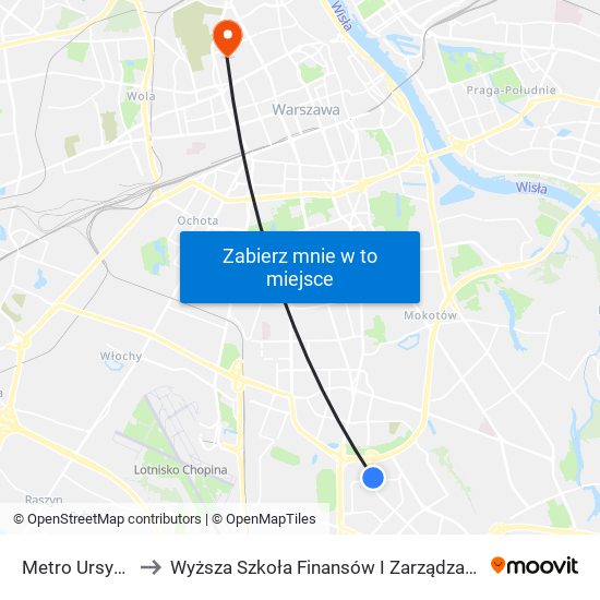 Metro Ursynów 02 to Wyższa Szkoła Finansów I Zarządzania W Warszawie map