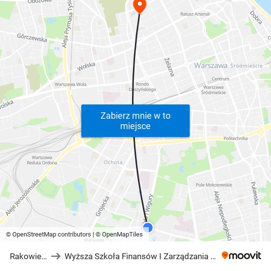 Rakowiec to Wyższa Szkoła Finansów I Zarządzania W Warszawie map