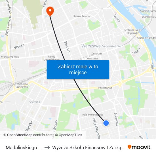 Madalińskiego - Szpital 01 to Wyższa Szkoła Finansów I Zarządzania W Warszawie map