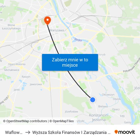 Waflowa to Wyższa Szkoła Finansów I Zarządzania W Warszawie map