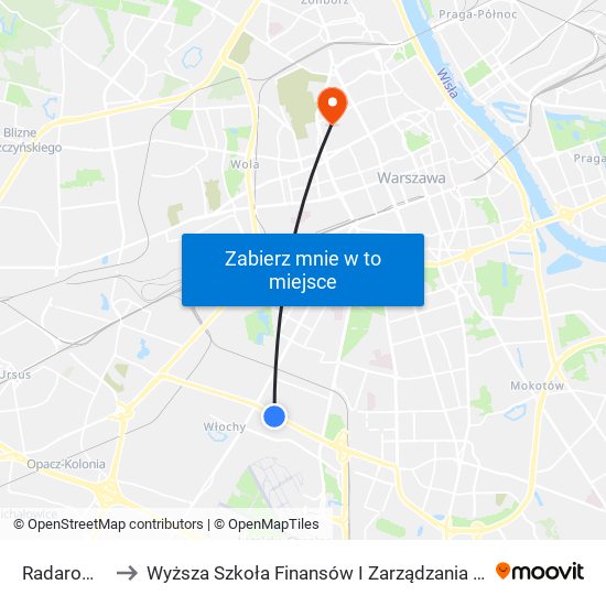 Radarowa 01 to Wyższa Szkoła Finansów I Zarządzania W Warszawie map