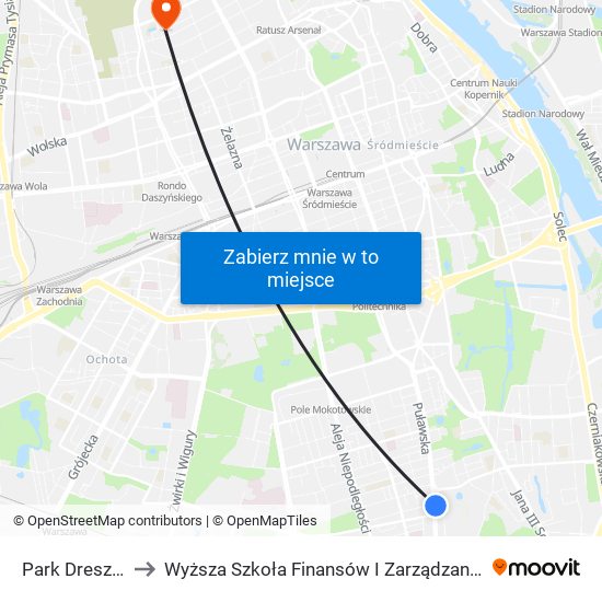Park Dreszera 02 to Wyższa Szkoła Finansów I Zarządzania W Warszawie map