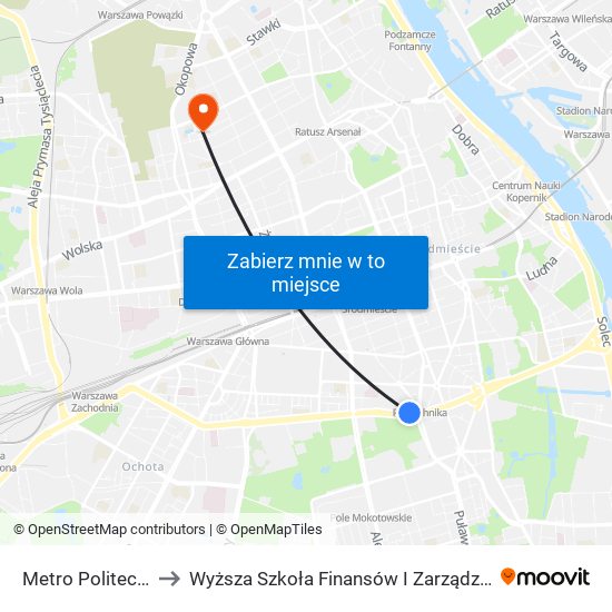 Metro Politechnika 02 to Wyższa Szkoła Finansów I Zarządzania W Warszawie map