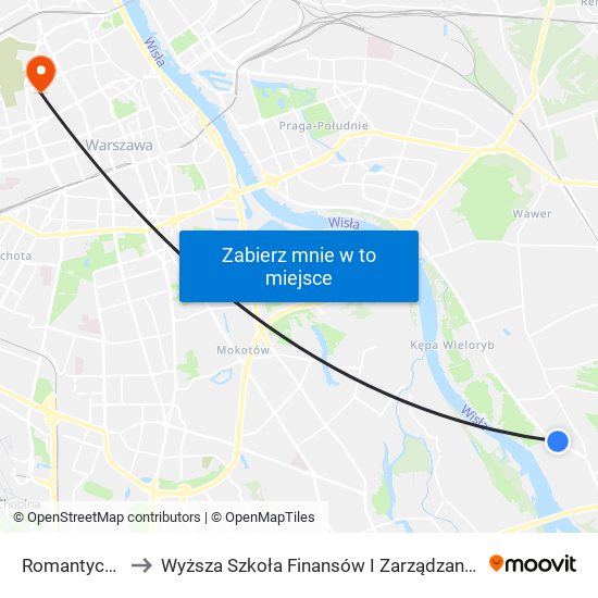 Romantyczna 02 to Wyższa Szkoła Finansów I Zarządzania W Warszawie map