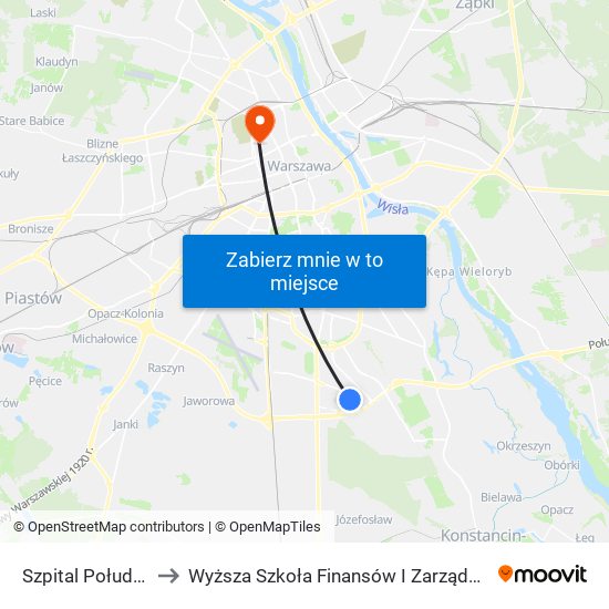 Szpital Południowy 03 to Wyższa Szkoła Finansów I Zarządzania W Warszawie map