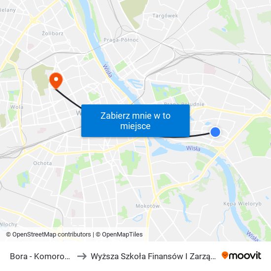 Bora - Komorowskiego 04 to Wyższa Szkoła Finansów I Zarządzania W Warszawie map