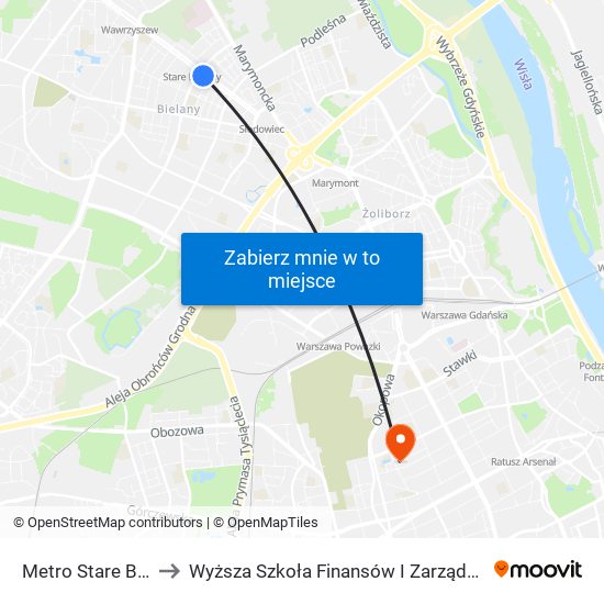 Metro Stare Bielany 01 to Wyższa Szkoła Finansów I Zarządzania W Warszawie map