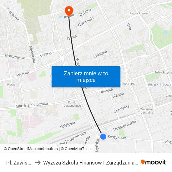 Pl. Zawiszy 07 to Wyższa Szkoła Finansów I Zarządzania W Warszawie map