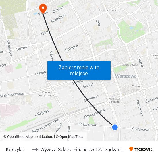 Koszykowa 01 to Wyższa Szkoła Finansów I Zarządzania W Warszawie map