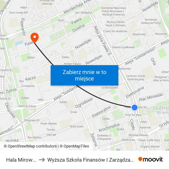 Hala Mirowska 01 to Wyższa Szkoła Finansów I Zarządzania W Warszawie map