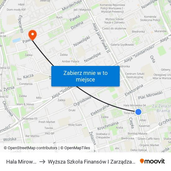 Hala Mirowska 02 to Wyższa Szkoła Finansów I Zarządzania W Warszawie map