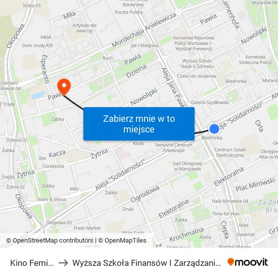 Kino Femina to Wyższa Szkoła Finansów I Zarządzania W Warszawie map