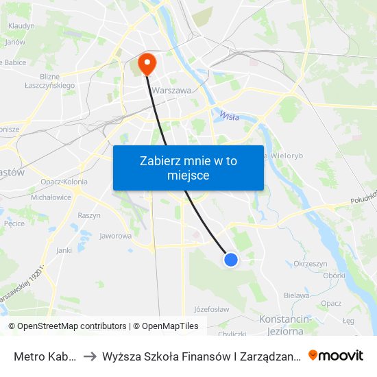 Metro Kabaty 02 to Wyższa Szkoła Finansów I Zarządzania W Warszawie map