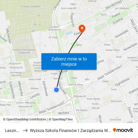 Leszno 01 to Wyższa Szkoła Finansów I Zarządzania W Warszawie map