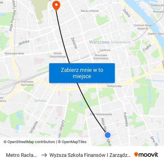 Metro Racławicka 01 to Wyższa Szkoła Finansów I Zarządzania W Warszawie map