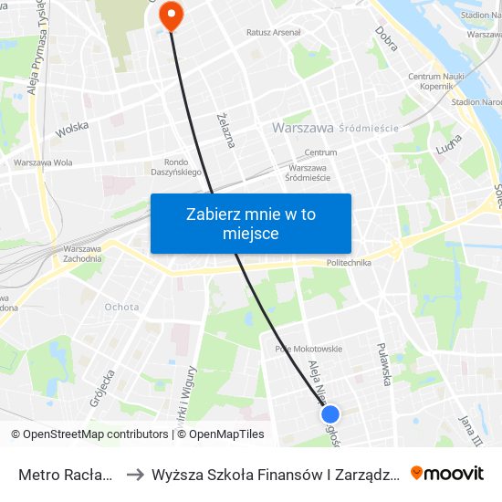 Metro Racławicka to Wyższa Szkoła Finansów I Zarządzania W Warszawie map