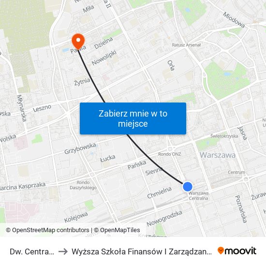 Dw. Centralny 04 to Wyższa Szkoła Finansów I Zarządzania W Warszawie map