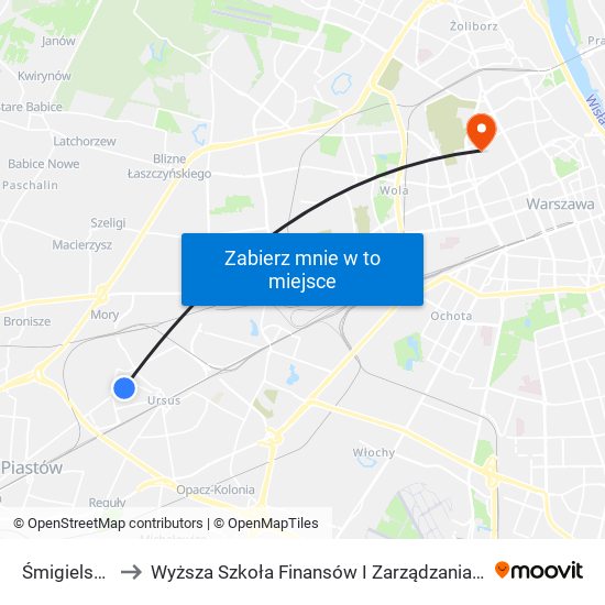 Śmigielska 01 to Wyższa Szkoła Finansów I Zarządzania W Warszawie map