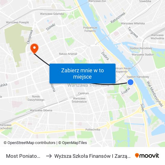 Most Poniatowskiego to Wyższa Szkoła Finansów I Zarządzania W Warszawie map