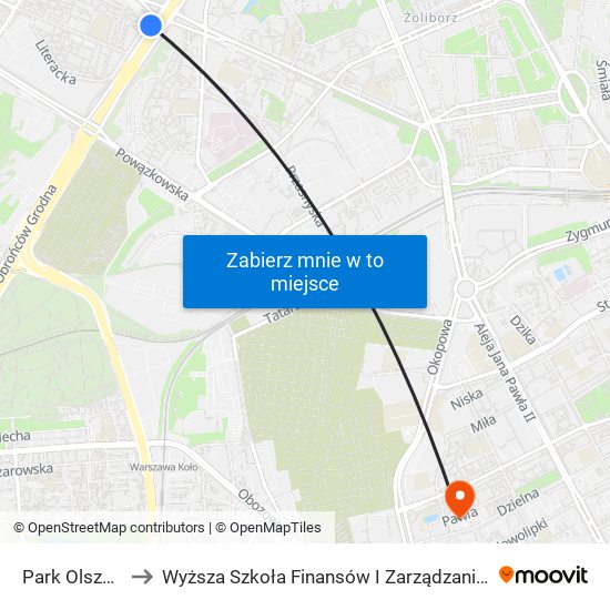 Park Olszyna 06 to Wyższa Szkoła Finansów I Zarządzania W Warszawie map