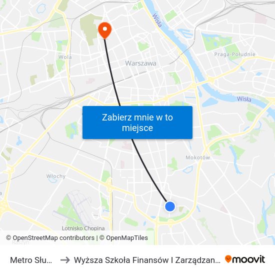 Metro Służew 01 to Wyższa Szkoła Finansów I Zarządzania W Warszawie map