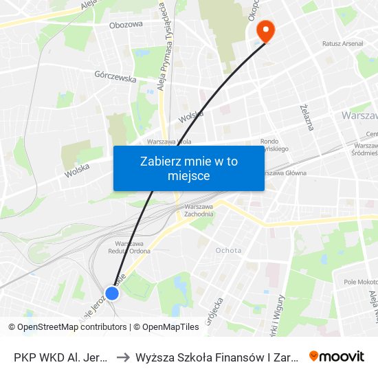 PKP WKD Al. Jerozolimskie 03 to Wyższa Szkoła Finansów I Zarządzania W Warszawie map