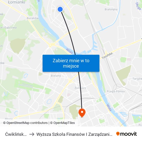 Ćwiklińskiej 02 to Wyższa Szkoła Finansów I Zarządzania W Warszawie map