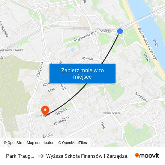 Park Traugutta 01 to Wyższa Szkoła Finansów I Zarządzania W Warszawie map