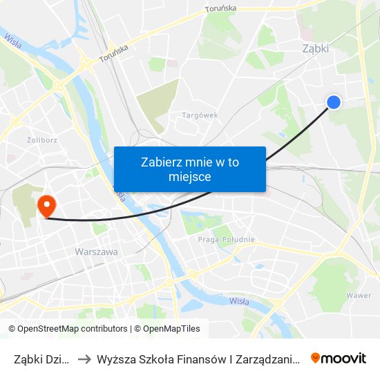 Ząbki Dzika 01 to Wyższa Szkoła Finansów I Zarządzania W Warszawie map