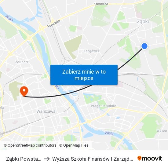 Ząbki Powstańców 03 to Wyższa Szkoła Finansów I Zarządzania W Warszawie map