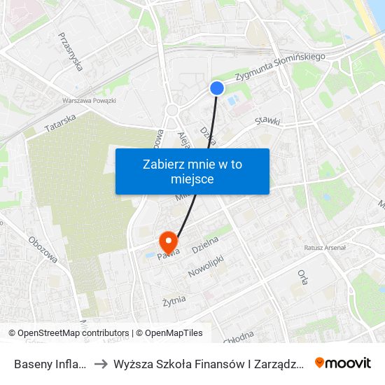 Baseny Inflancka 01 to Wyższa Szkoła Finansów I Zarządzania W Warszawie map