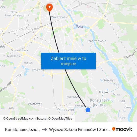 Konstancin-Jeziorna Tabita 01 to Wyższa Szkoła Finansów I Zarządzania W Warszawie map