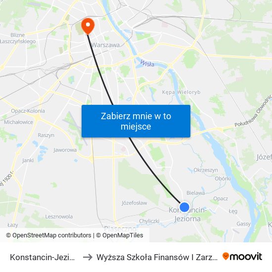 Konstancin-Jeziorna Polna 02 to Wyższa Szkoła Finansów I Zarządzania W Warszawie map