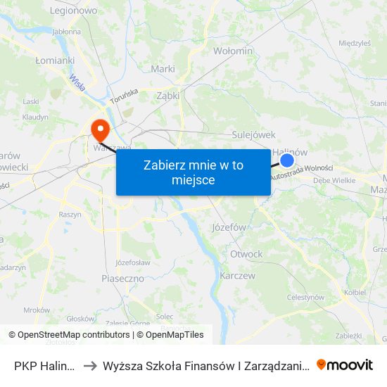 PKP Halinów 01 to Wyższa Szkoła Finansów I Zarządzania W Warszawie map