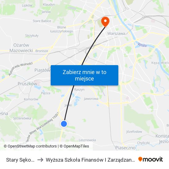 Stary Sękocin to Wyższa Szkoła Finansów I Zarządzania W Warszawie map