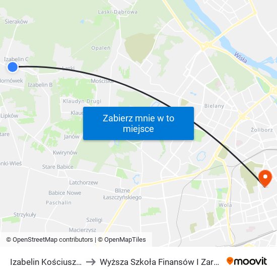 Izabelin Kościuszki - Szkoła 02 to Wyższa Szkoła Finansów I Zarządzania W Warszawie map