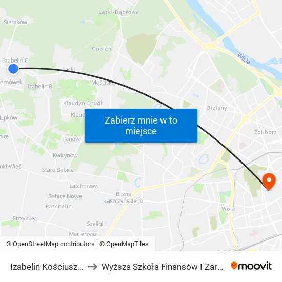 Izabelin Kościuszki - Szkoła 01 to Wyższa Szkoła Finansów I Zarządzania W Warszawie map