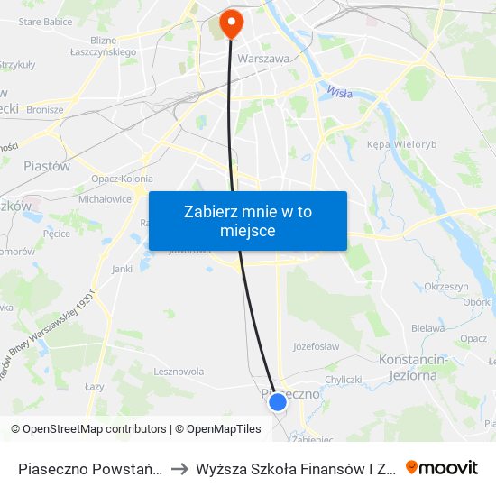 Piaseczno Powstańców Warszawy 02 to Wyższa Szkoła Finansów I Zarządzania W Warszawie map