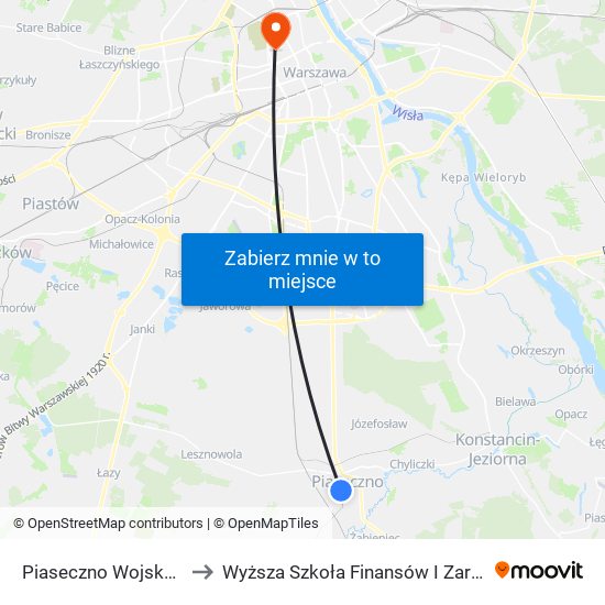 Piaseczno Wojska Polskiego 02 to Wyższa Szkoła Finansów I Zarządzania W Warszawie map